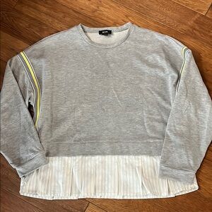 Anthropologie Gray Crewneck Sweater with Yellow Stripe Detail